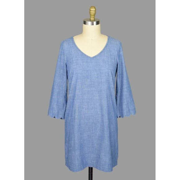 J. BY J. CREW CHAMBRAY DENIM SCALLOPED SLEEVE DRESS - Picture 2 of 7